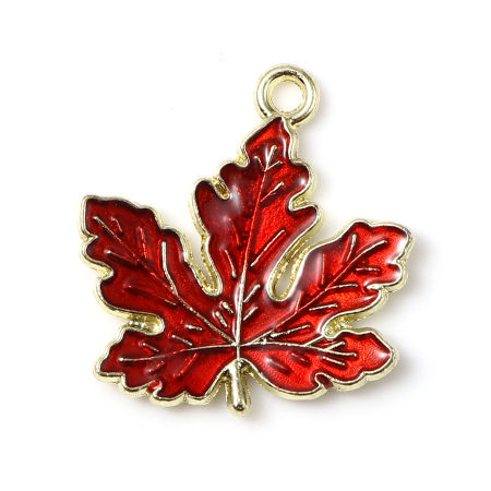 Picture of Zinc Based Alloy Charms Maple Leaf Gold Plated Multicolor Enamel 21mm x 20mm, 20 PCs