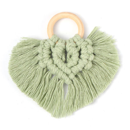 Bild von Holz & Polyester Quaste Anhänger Herz Hellgrün 9.5cm x 9cm, 1 Stück