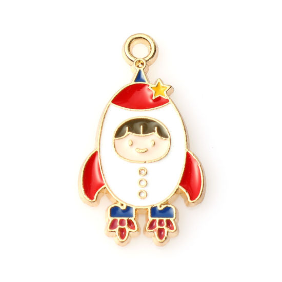 Immagine di Lega di Zinco Galassia Charms Astronauta Oro Placcato Multicolore Razzo Smalto 28mm x 16mm , 10 Pz
