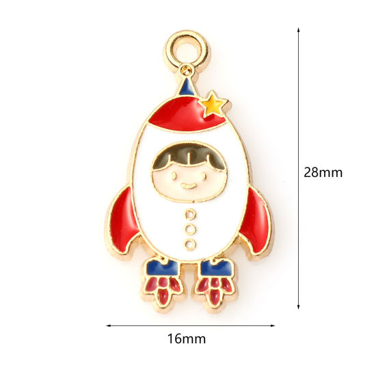 Immagine di Lega di Zinco Galassia Charms Astronauta Oro Placcato Multicolore Razzo Smalto 28mm x 16mm , 10 Pz