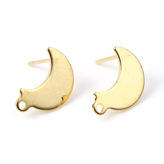 Image de Boucles d'Oreilles Puces en Acier Inoxydable Demi Lune Doré avec Boucle 15mm x 9mm, Epaisseur de Fil: (20 gauge), 10 Pcs