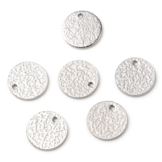 Picture of Stainless Steel Charms Round Disc Silver Tone 10mm Dia., 20 PCs