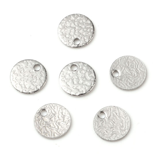 Picture of Stainless Steel Charms Round Disc Silver Tone 8mm Dia., 20 PCs