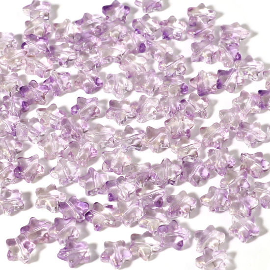 Picture of Lampwork Glass Galaxy Beads Pentagram Star Purple Glitter About 8mm x 8mm, Hole: Approx 1mm, 50 PCs