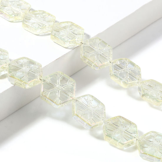 Imagen de Vidrio Cuentas Hexágono, Amariillo Pálido Copos de Nieve AB Color Aprox 16mm x 15mm, Agujero: Aprox 1.3mm, 62.5cm longitud, 1 Sarta (Aprox 40 Unidades/Sarta)