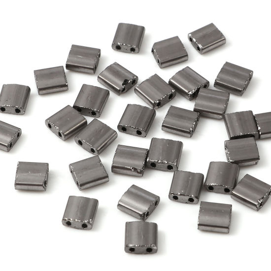 Picture of Glass Two Holes Seed Beads Silver-gray Square 5mm x 5mm, 0.8mm, 50 PCs