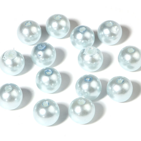 Picture of Acrylic Beads Round Light Blue Imitation Pearl About 6mm Dia., Hole: Approx 1.7mm, 1000 PCs