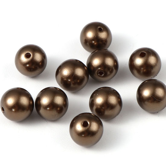 Picture of Acrylic Beads Round Coffee Imitation Pearl About 6mm Dia., Hole: Approx 1.7mm, 1000 PCs