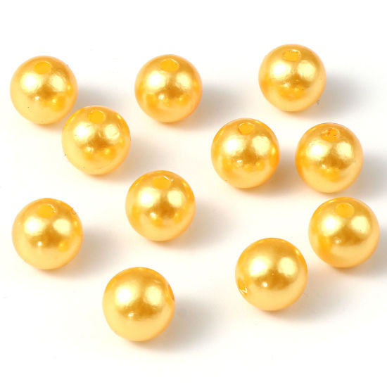 Picture of Acrylic Beads Round Golden Yellow Imitation Pearl About 6mm Dia., Hole: Approx 1.7mm, 1000 PCs