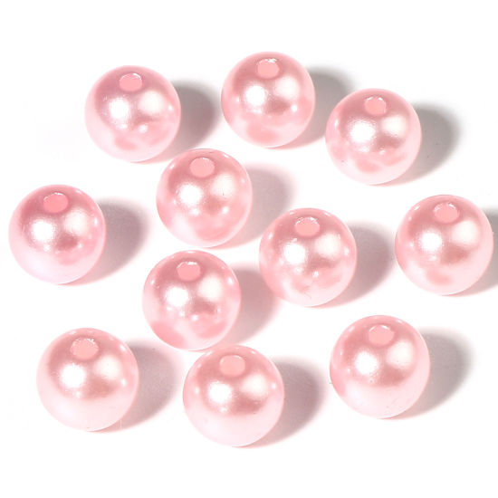 Picture of Acrylic Beads Round Light Pink Imitation Pearl About 6mm Dia., Hole: Approx 1.7mm, 1000 PCs