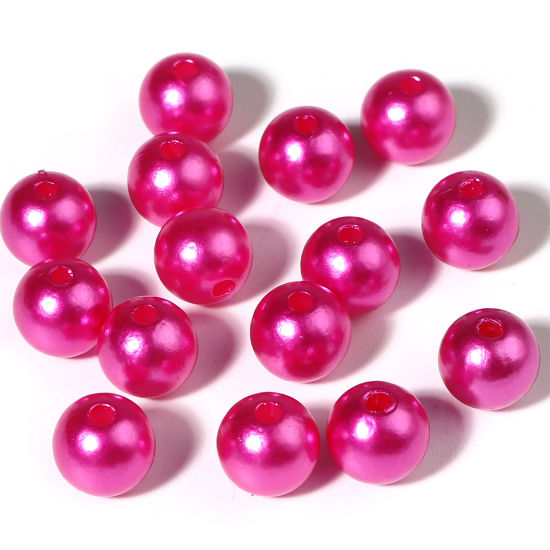 Picture of Acrylic Beads Round Hot Pink Imitation Pearl About 6mm Dia., Hole: Approx 1.7mm, 1000 PCs