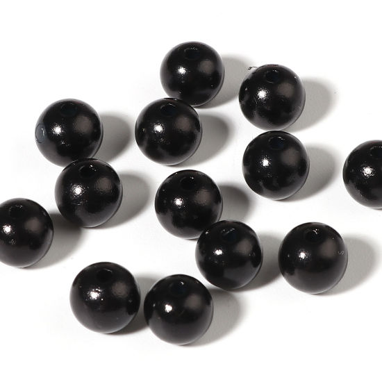Picture of Acrylic Beads Round Black Imitation Pearl About 6mm Dia., Hole: Approx 1.7mm, 1000 PCs