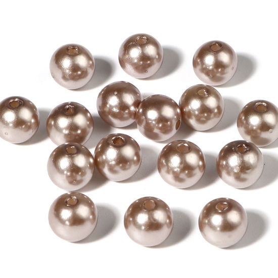 Picture of Acrylic Beads Round Light Coffee Imitation Pearl About 8mm Dia., Hole: Approx 1.8mm, 500 PCs