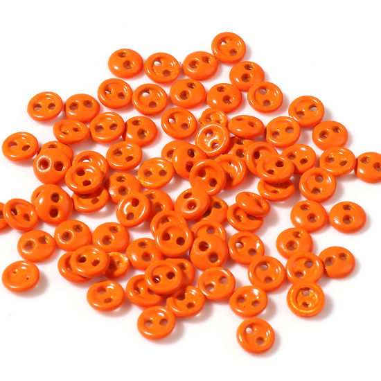 Bild von Zinklegierung Knöpfe für Aufnähen Zwei Löcher Orange Rund 3mm 50 Stück