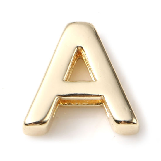 Image de Perles en Laiton Plaqué Or Véritable 14K Lettre Mots" A " Env. 10mm x 9mm, 5 Pcs