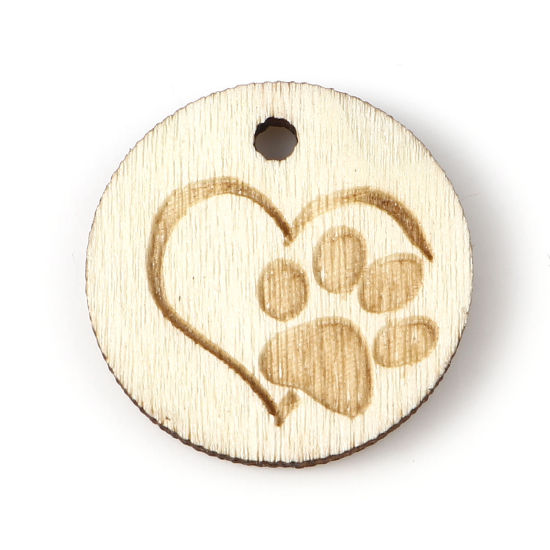 Bild von Natürliches Holz Haustier Denkmal Charms Rund Hell Khaki , mit Klaue 19mm D., 30 Stück