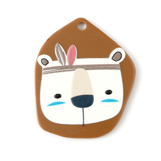 Picture of Resin Pendants Irregular Bear Khaki 4.5cm x 3.7cm, 10 PCs