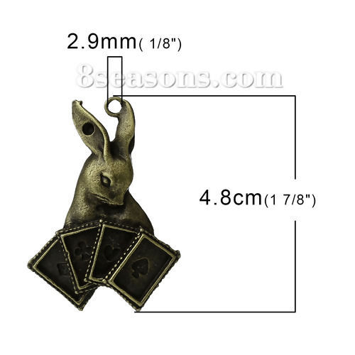 Immagine di Lega di Zinco Charm Ciondoli Coniglio Animale Tono del Bronzo Poker Scolpito (Addetti ss10 Strass) 48mm x 34mm , 5 Pz