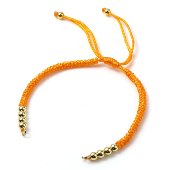 Picture of Stainless Steel & Polyester Braiding Braided Bracelets Accessories Findings Gold Plated Orange Adjustable 13cm(5 1/8") long, 1 Piece