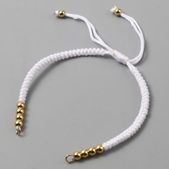 Picture of Stainless Steel & Polyester Braiding Braided Bracelets Accessories Findings Gold Plated White Adjustable 13cm(5 1/8") long, 1 Piece
