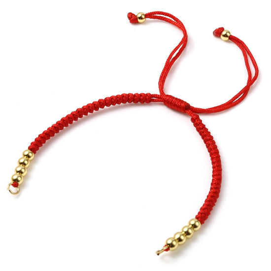 Picture of Stainless Steel & Polyester Braiding Braided Bracelets Accessories Findings Gold Plated Red Adjustable 13cm(5 1/8") long, 1 Piece