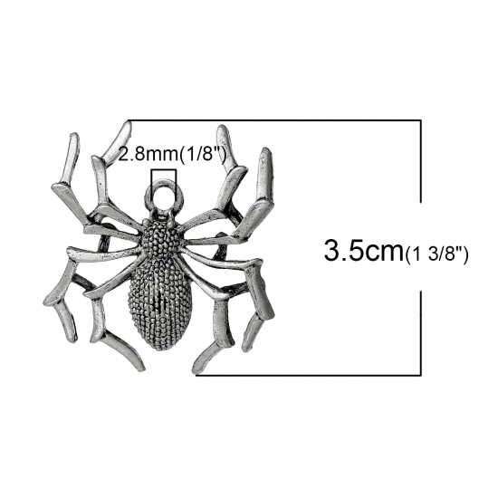 Immagine di Halloween Lega di Zinco Charm Ciondoli Ragno Argento Antico 35mm x 31mm , 10 Pz