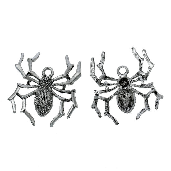 Immagine di Halloween Lega di Zinco Charm Ciondoli Ragno Argento Antico 35mm x 31mm , 10 Pz