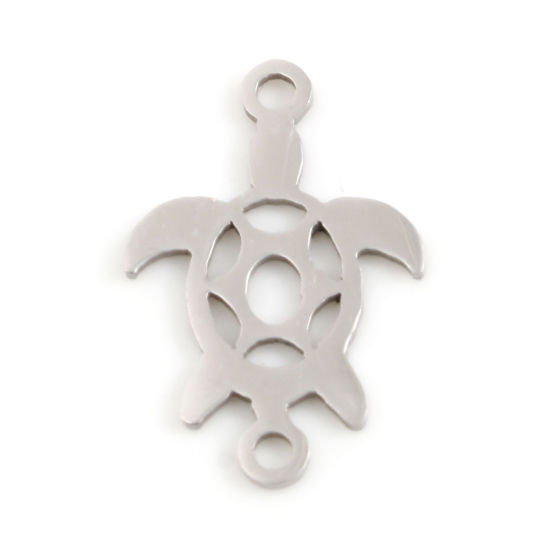 Picture of Stainless Steel Ocean Jewelry Connectors Sea Turtle Animal Silver Tone 18mm x 12mm, 5 PCs