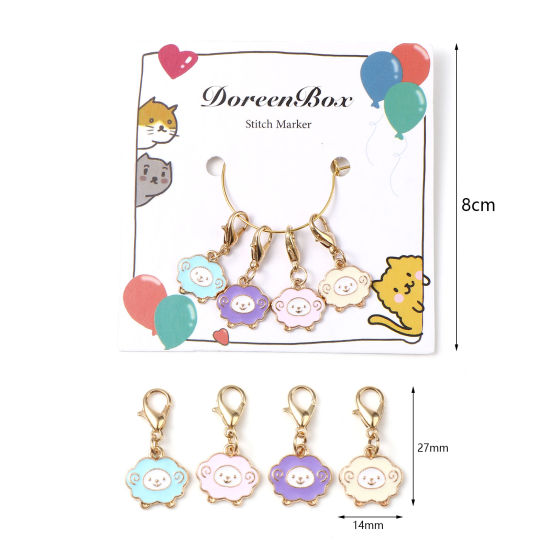 Picture of Doreenbox Zinc Based Alloy Knitting Stitch Markers Gold Plated Multicolor Sheep Enamel 27mm x 14mm, 1 Set ( 4 PCs/Set)