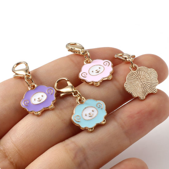 Picture of Doreenbox Zinc Based Alloy Knitting Stitch Markers Gold Plated Multicolor Sheep Enamel 27mm x 14mm, 1 Set ( 4 PCs/Set)