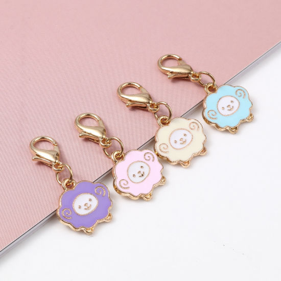 Picture of Doreenbox Zinc Based Alloy Knitting Stitch Markers Gold Plated Multicolor Sheep Enamel 27mm x 14mm, 1 Set ( 4 PCs/Set)
