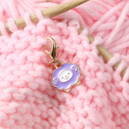 Picture of Doreenbox Zinc Based Alloy Knitting Stitch Markers Gold Plated Multicolor Sheep Enamel 27mm x 14mm, 1 Set ( 4 PCs/Set)