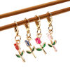 Picture of Doreenbox Zinc Based Alloy Knitting Stitch Markers Gold Plated Multicolor Rose Flower Enamel 3.2cm x 0.9cm, 1 Set ( 4 PCs/Set)