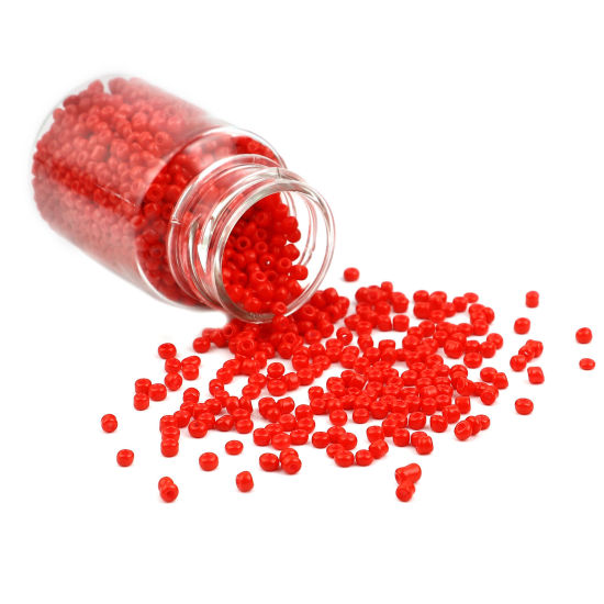 Image de Perles de Rocailles en Verre Colonne Rouge Coloré Env. 4mm Dia., Trou: Env. 1.2mm, 1 Bouteille