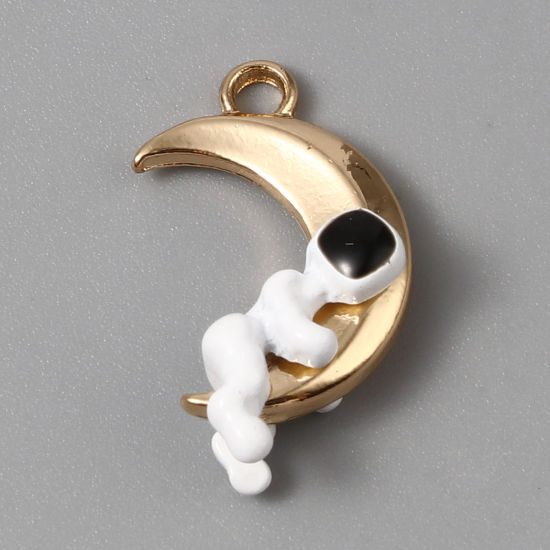 Immagine di Lega di Zinco Galassia Charms Astronauta Oro Placcato Nero & Bianco Smalto 21mm x 15mm , 5 Pz