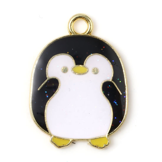 Picture of Zinc Based Alloy Charms Penguin Animal Gold Plated Black & White Enamel 23mm x 17mm, 10 PCs