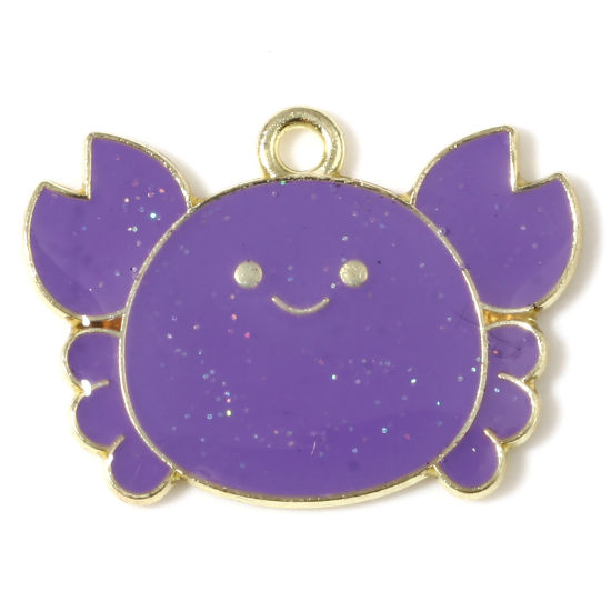 Immagine di Lega di Zinco Gioielli Oceanici Charms Granchio Oro Placcato Colore Viola Smalto 26mm x 19mm , 10 Pz