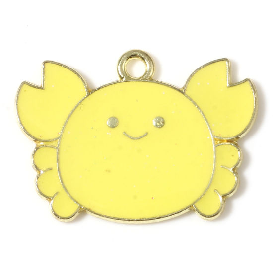 Immagine di Lega di Zinco Gioielli Oceanici Charms Granchio Oro Placcato Giallo Smalto 26mm x 19mm , 10 Pz