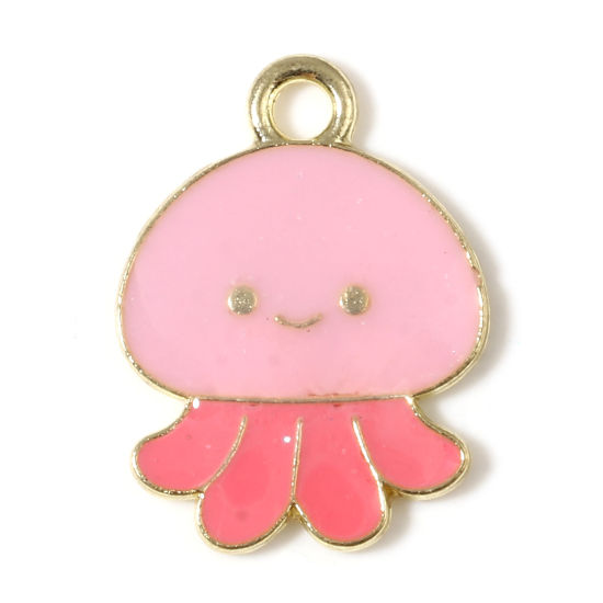 Immagine di Lega di Zinco Gioielli Oceanici Charms Polpo Oro Placcato Rosa Smalto 20mm x 15mm , 10 Pz