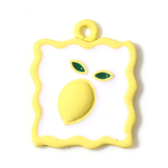 Immagine di Lega di Zinco Charms Limone Bianco & Giallo Rettangolo Smalto 21mm x 17mm , 5 Pz