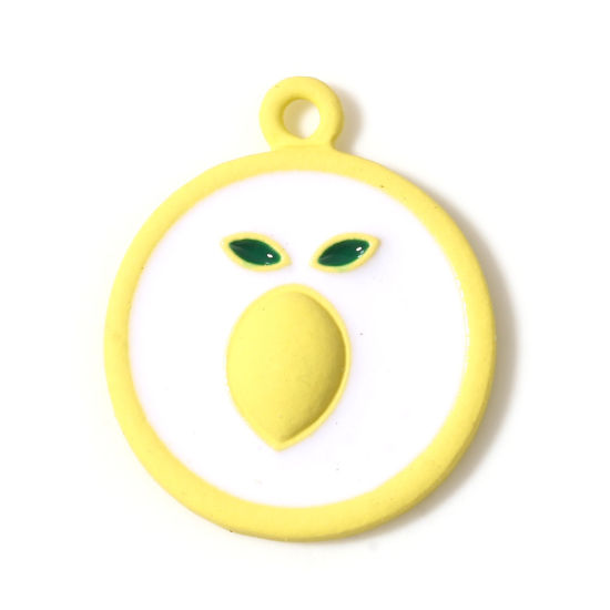 Immagine di Lega di Zinco Charms Limone Bianco & Giallo Tondo Smalto 22mm x 18mm , 5 Pz