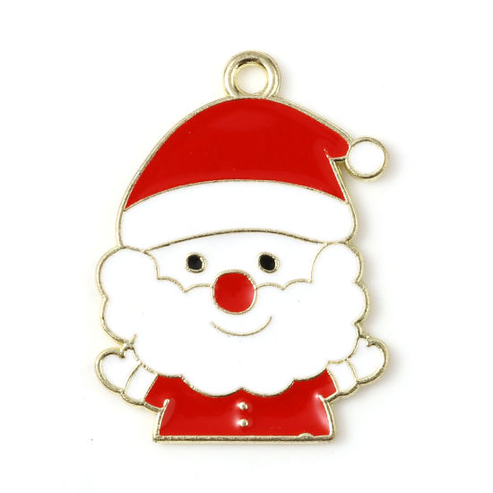 Immagine di Lega di Zinco Charms Babbo Natale Oro Placcato Bianco & Rosso Smalto 26mm x 20mm , 10 Pz