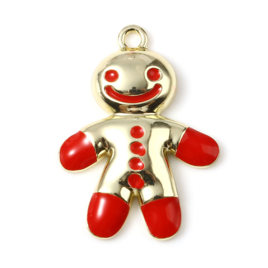 Immagine di Lega di Zinco Charms Pupazzo Natale Oro Placcato Rosso Smalto 28mm x 20mm , 5 Pz