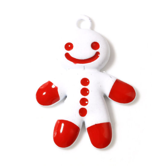 Immagine di Lega di Zinco Charms Pupazzo Natale Bianco & Rosso Smalto 28mm x 20mm , 5 Pz