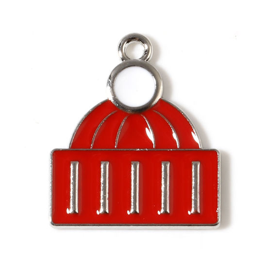 Immagine di Lega di Zinco Charms Cappelli di Natale Tono Argento Bianco & Rosso Smalto 22mm x 19mm , 10 Pz