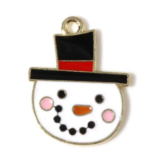 Immagine di Lega di Zinco Charms Pupazzo Natale Oro Placcato Nero & Bianco Smalto 21mm x 16mm , 10 Pz