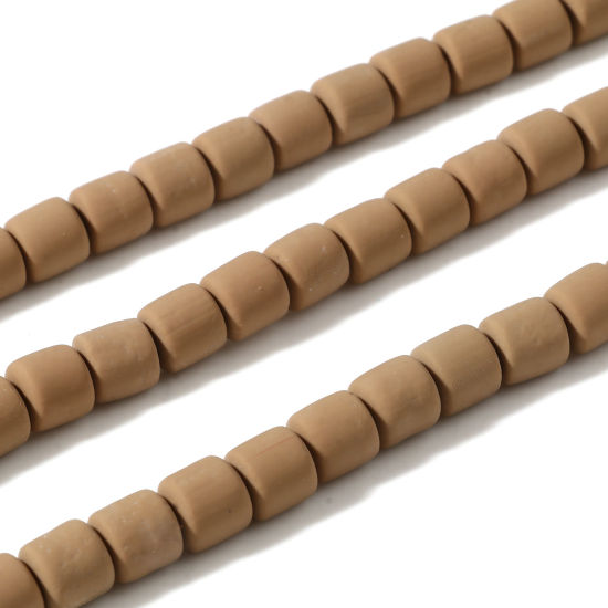 粘土 ビーズ 円筒形 カーキ色 約 7mm x 6mm、 穴：約 1.3mm、 長さ： 40cm - 39cm、 2 連 （約 60PCS /一連） の画像