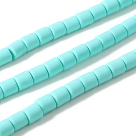 Image de Perles en Pâte Polymère Colonne Vert Menthe 7mm x 6mm, Taille de Trou: 1.3mm, 40cm - 39cm long, 2 Enfilades (Env. 60 PCs/Enfilade)