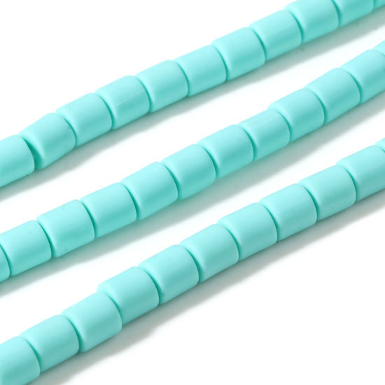 粘土 ビーズ 円筒形 ミントグリーン 約 7mm x 6mm、 穴：約 1.3mm、 長さ： 40cm - 39cm、 2 連 （約 60PCS /一連） の画像