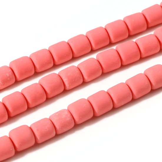 粘土 ビーズ 円筒形 ホットピンク 約 7mm x 6mm、 穴：約 1.3mm、 長さ： 40cm - 39cm、 2 連 （約 60PCS /一連） の画像